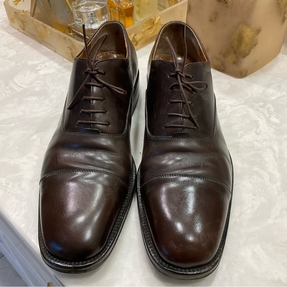 Salvatore Ferragamo Brown Calf Leather Cap Toe Oxford Dress Shoes, Men’s Sz 12 D - Picture 3 of 16